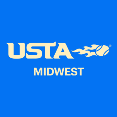 Blue and vintage baseline USTA Midwest logo.